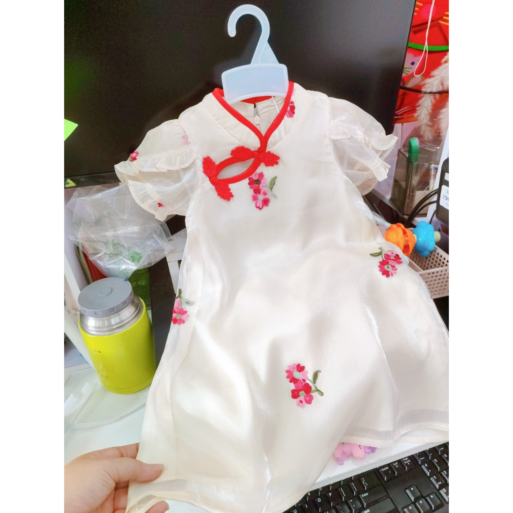 Váy tết thêu hoa cho bé gái hàng thiết kế cao cấp Kabekids