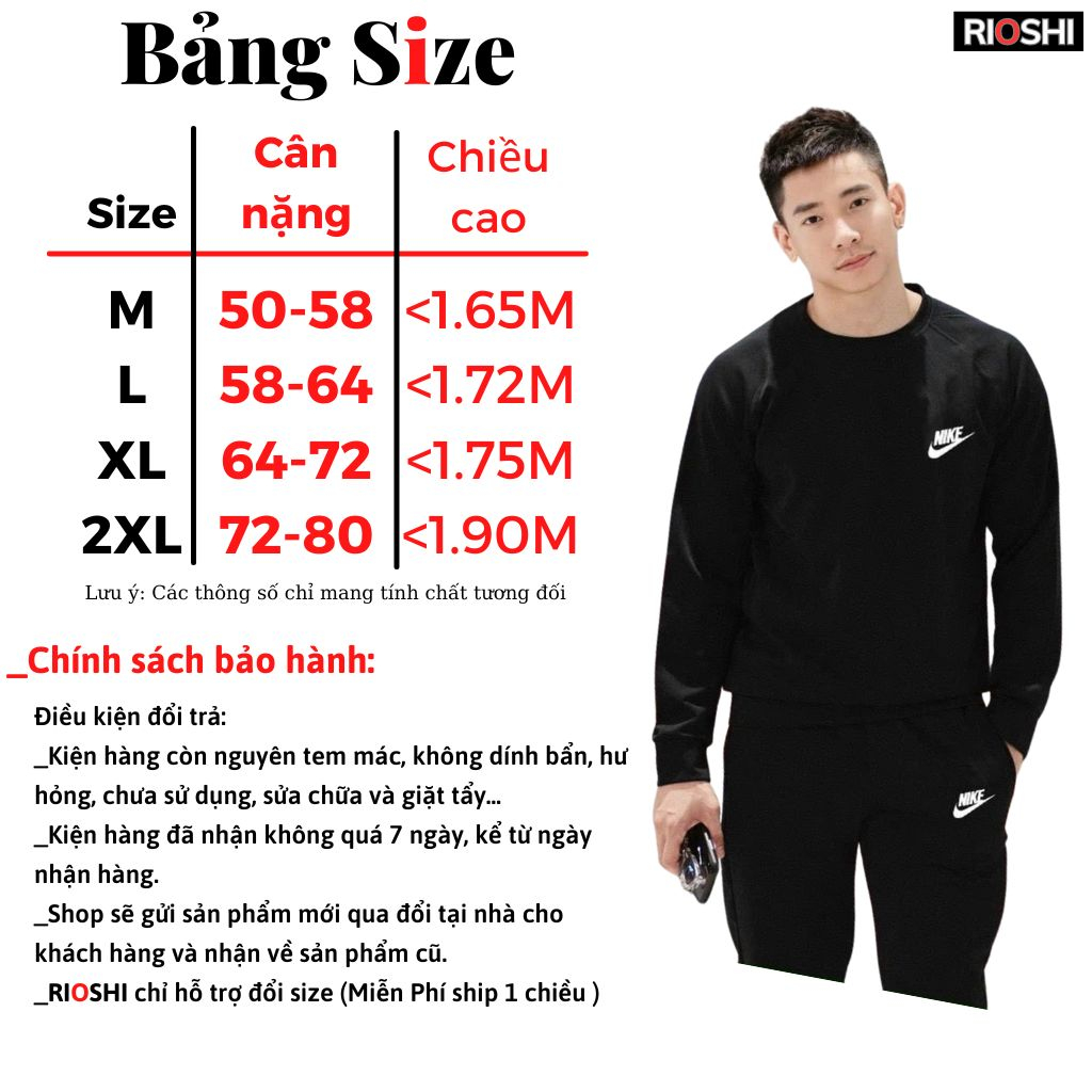 Bộ đồ nam mùa đông cổ tròn siêu ấm phom đẹp Rioshi RD30 - Bộ nỉ nam mùa đông dài tay dày dặn 2023 Hàng Cao Cấp