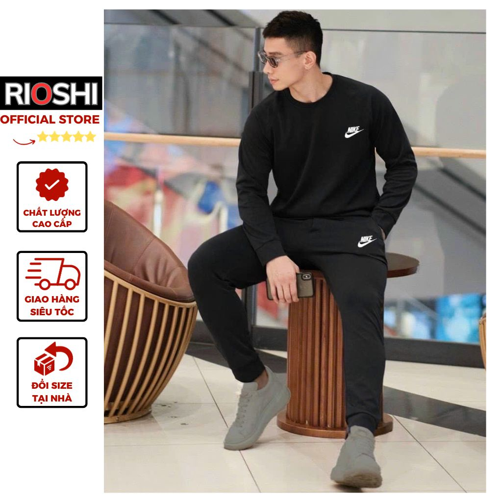 Bộ đồ nam mùa đông cổ tròn siêu ấm phom đẹp Rioshi RD30 - Bộ nỉ nam mùa đông dài tay dày dặn 2023 Hàng Cao Cấp