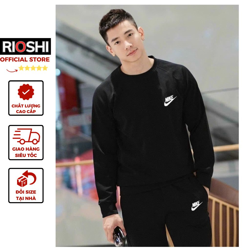 Bộ đồ nam mùa đông cổ tròn siêu ấm phom đẹp Rioshi RD30 - Bộ nỉ nam mùa đông dài tay dày dặn 2023 Hàng Cao Cấp