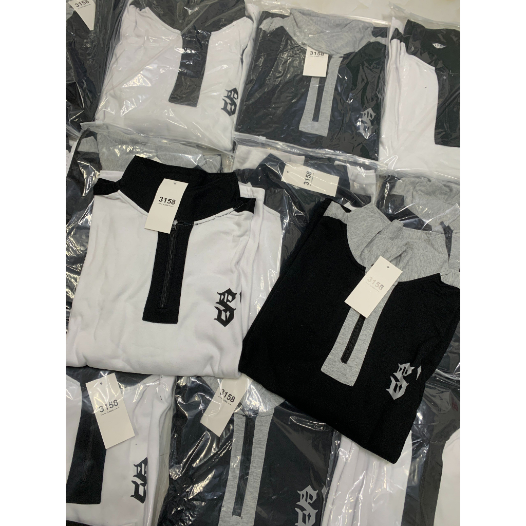 Áo sweater Polo unisex dáng rộng, dài tay nỉ da cá 2 màu trắng đen