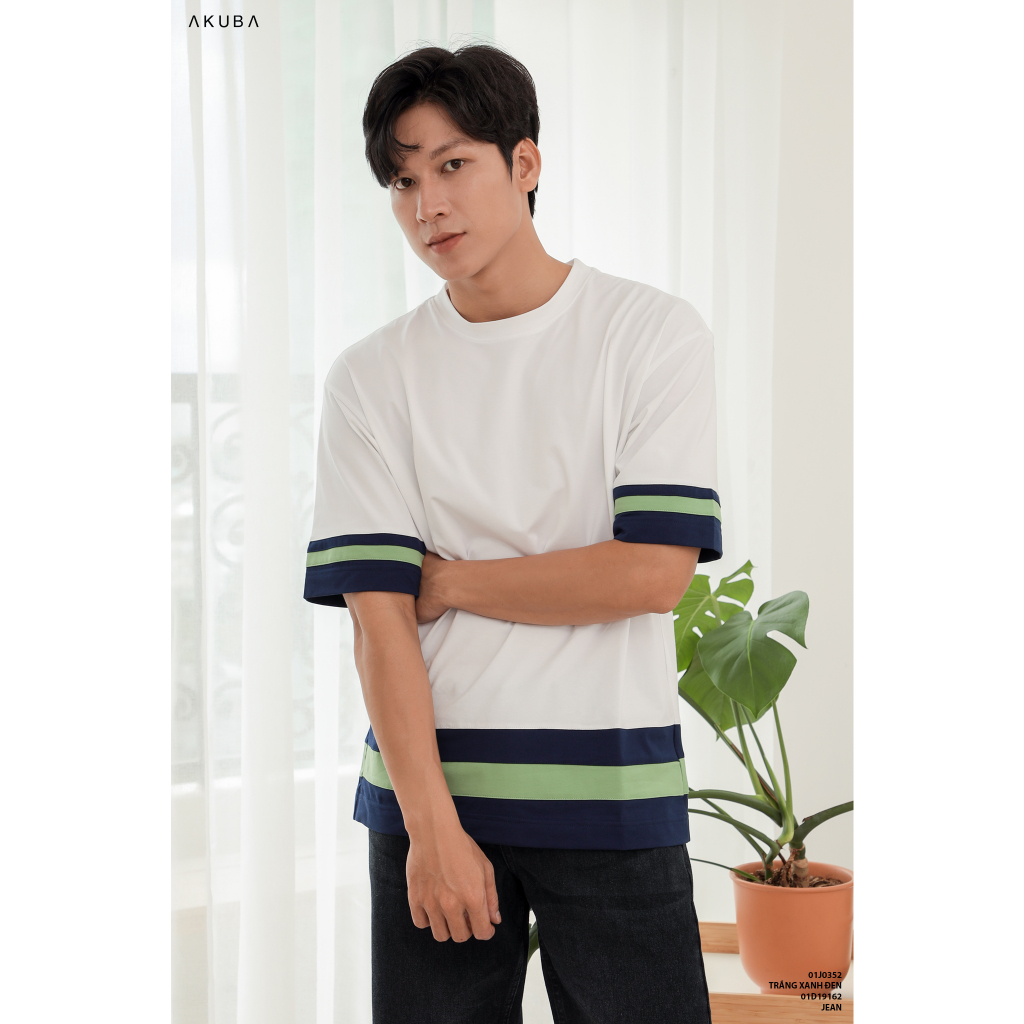 Áo thun nam cotton 4 chiều AKUBA form slimfit basic tay ngắn, vải mịn, thấm hút mồ hôi tốt 01J0352