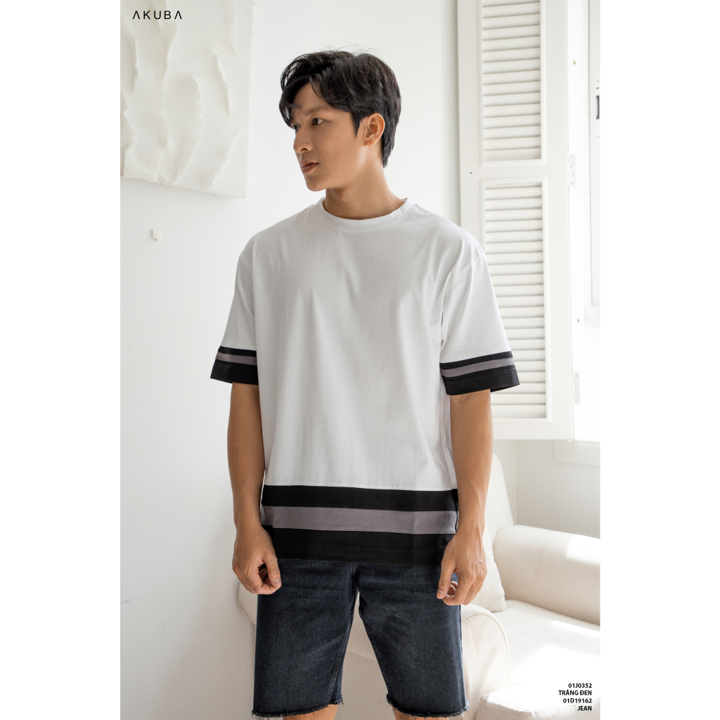 Áo thun nam cotton 4 chiều AKUBA form slimfit basic tay ngắn, vải mịn, thấm hút mồ hôi tốt 01J0352