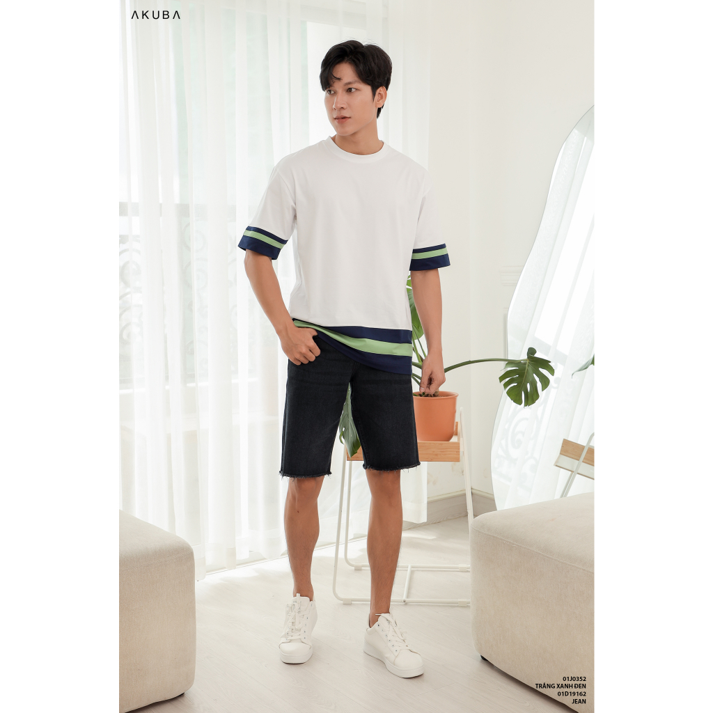 Áo thun nam cotton 4 chiều AKUBA form slimfit basic tay ngắn, vải mịn, thấm hút mồ hôi tốt 01J0352