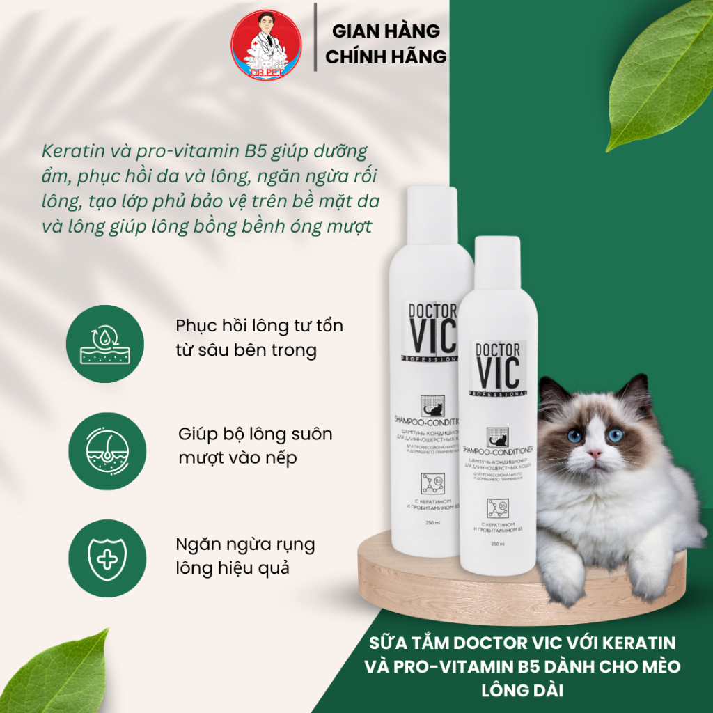 Sữa tắm cho mèo lông dài Doctor VIC với keratin và pro-vitamin B5