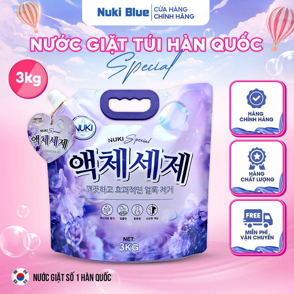 Túi Nước Giặt Xả Hàn Quốc Nuki Special 3kg Hương Nắng Mai Thơm Dịu Nhẹ, Mềm Vải Không Gây Kích Ứng An Toàn Với Làn Da...