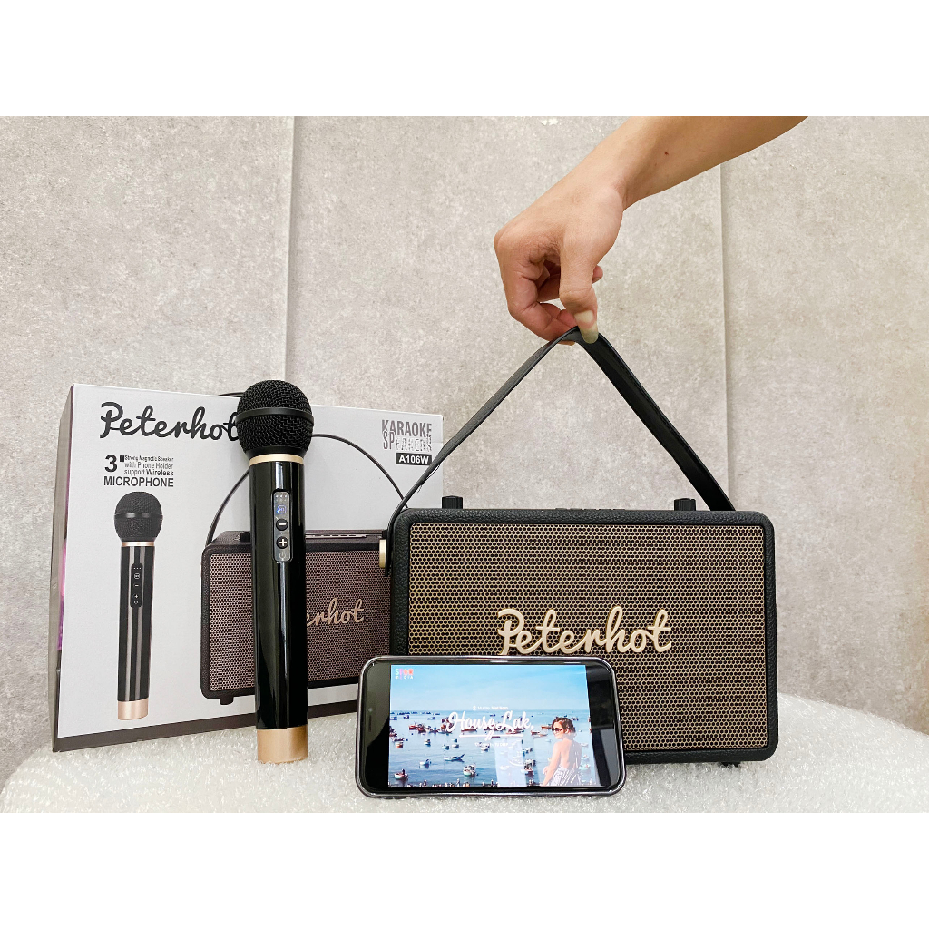 Loa Bluetooth Karaoke Không Dây Peterhot  A106W và A108W Tặng 2 Micro Hát Karaoke,Âm Thanh Bass Siêu Đỉnh,Công Suất 56W