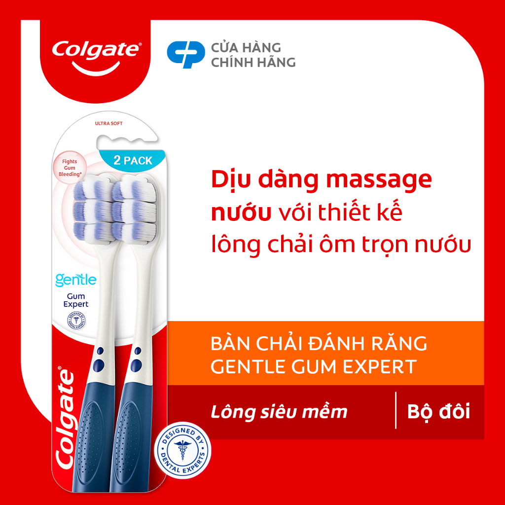 Bộ 2 Bàn chải Colgate Gentle Gum Expert lông dày siêu mềm, ôm sát nướu, giảm chảy máu