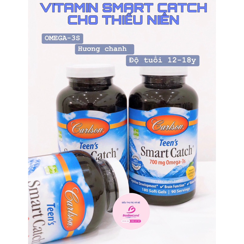 Vitamin Omega-3 EPA và DHA Carlson Teen’s Smart Catch dành cho thiếu niên từ 12 tuổi - BAABEELAND