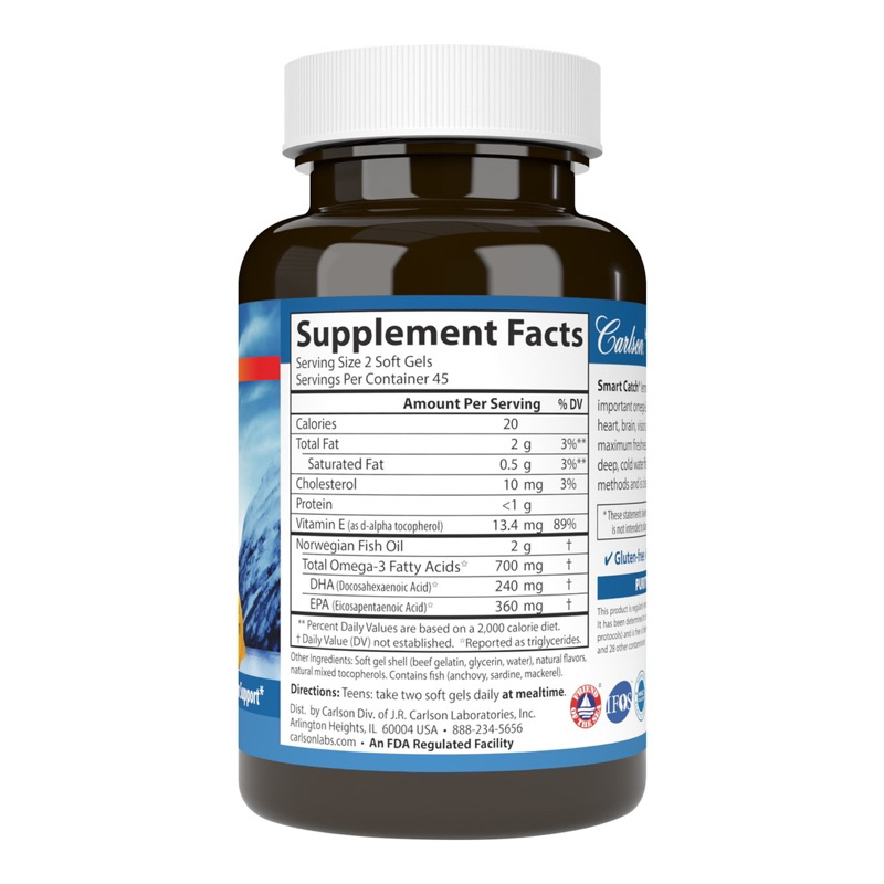 Vitamin Omega-3 EPA và DHA Carlson Teen’s Smart Catch dành cho thiếu niên từ 12 tuổi - BAABEELAND