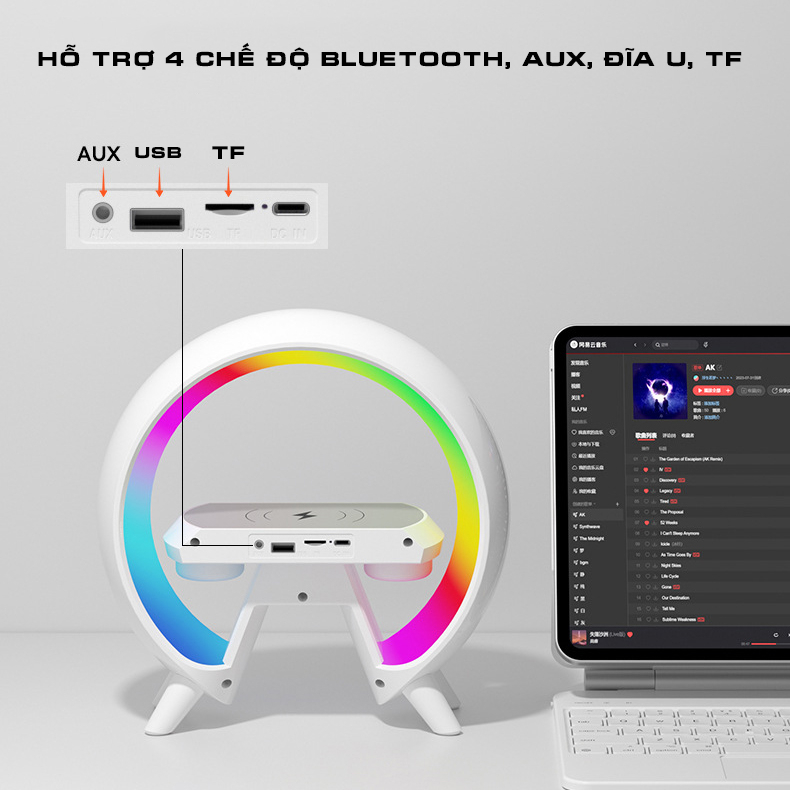 Loa Bluetooth Led RGB Tích Hợp Sạc Nhanh Không Dây,Đèn Ngủ,Báo Thức Âm Bass Cực Mạnh Kết Nối Điện Thoại,Tivi,Laptop