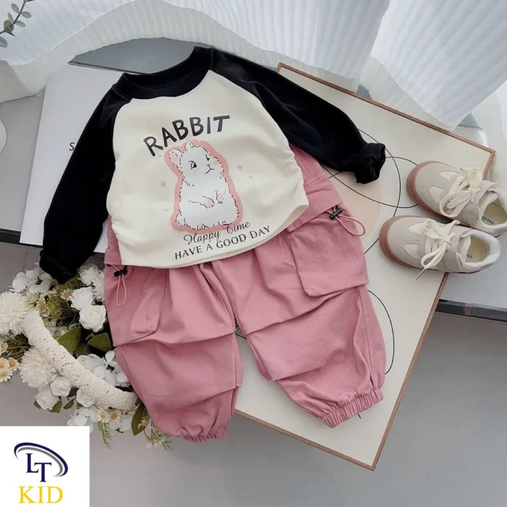 Set Áo Thỏ Dài Tay Kèm Quần Túi Hộp Cho Bé Gái WOWKIDS, Bộ Quần Áo Thu Đông Dài Tay Cá Tính Cho Bé Từ 8-28kg