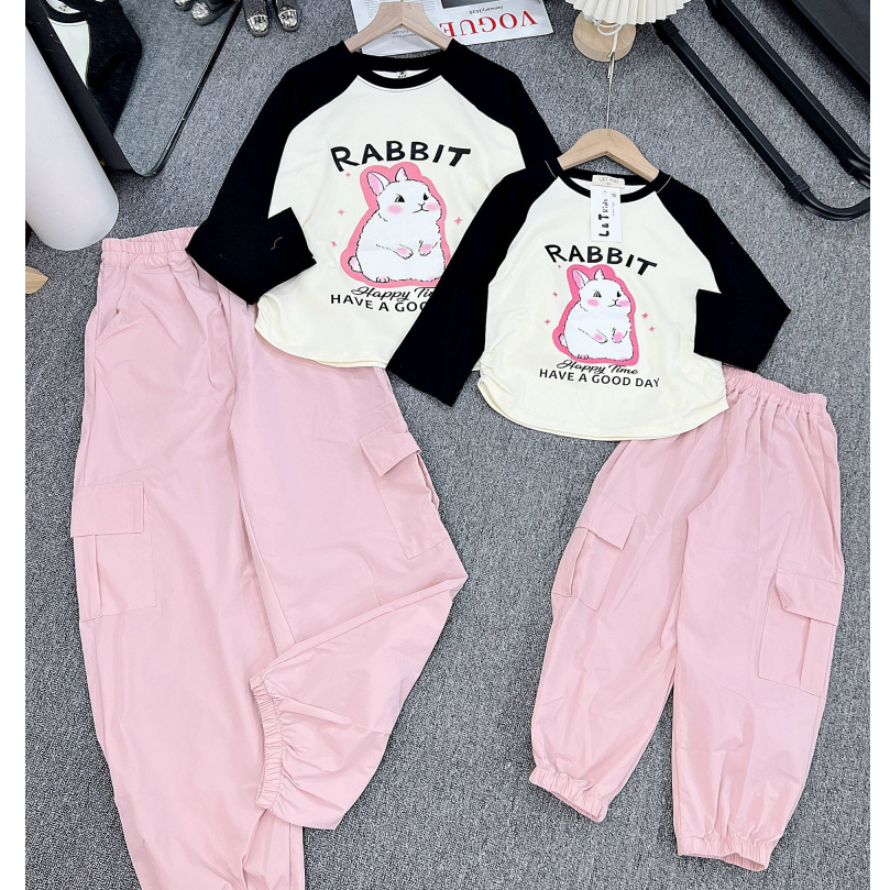 Set Áo Thỏ Dài Tay Kèm Quần Túi Hộp Cho Bé Gái WOWKIDS, Bộ Quần Áo Thu Đông Dài Tay Cá Tính Cho Bé Từ 8-28kg