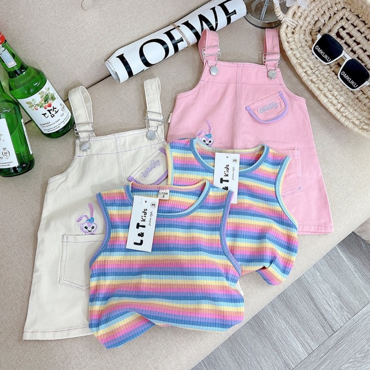 Set Yếm Váy Kaki Thỏ Kèm Áo Kaki Cho Bé Gái WOWKIDS, Set Áo Len Kèm Yếm Thỏ Phong Cách Hàn Quốc