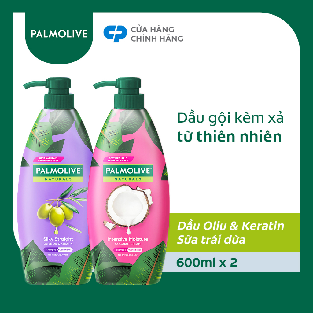 Bộ 2 Dầu gội Palmolive kèm xả 2 trong 1 chiết xuất Sữa dừa và Keratin kết hợp quả ô liu 600ml