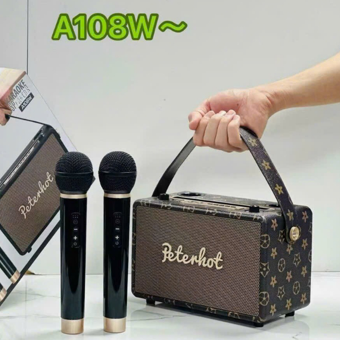 Loa Bluetooth Karaoke Không Dây Peterhot A106W và A108W Tặng 2 Micro Hát Karaoke,Công Suất 56W,Âm Thanh Bass Siêu Đỉnh
