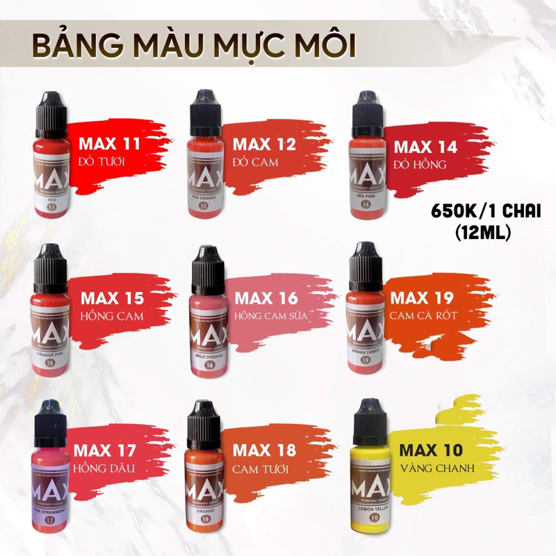 MỰC PHUN XĂM MAX SIÊU BÁM  (BÁM NHANH GIỮ MÀU TỐT 90-95% )