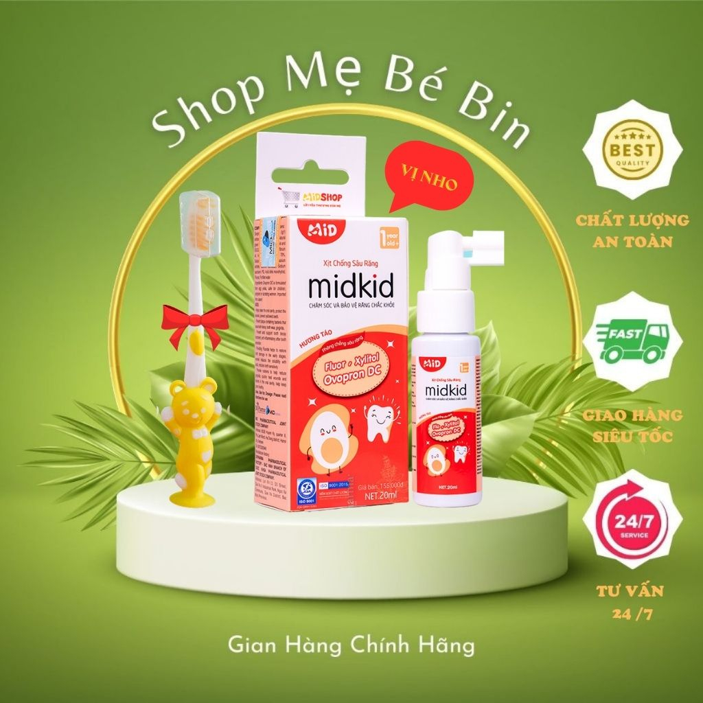Xịt Chống Sâu Răng Midkid Vị Táo 20ml Xịt Răng Nuốt Được An Toàn Cho Bé Trên 1 Tuổi Giúp Bảo Vệ Răng Shop Mẹ Bé Bin