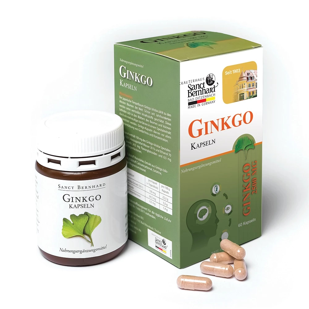 Viên Uống Bổ Não Ginkgo Kapseln Sanct Bernhard - Hỗ Trợ Hoạt Huyết, Giảm Thiểu Năng Tuần Hoàn Não (Hộp 60 Viên)