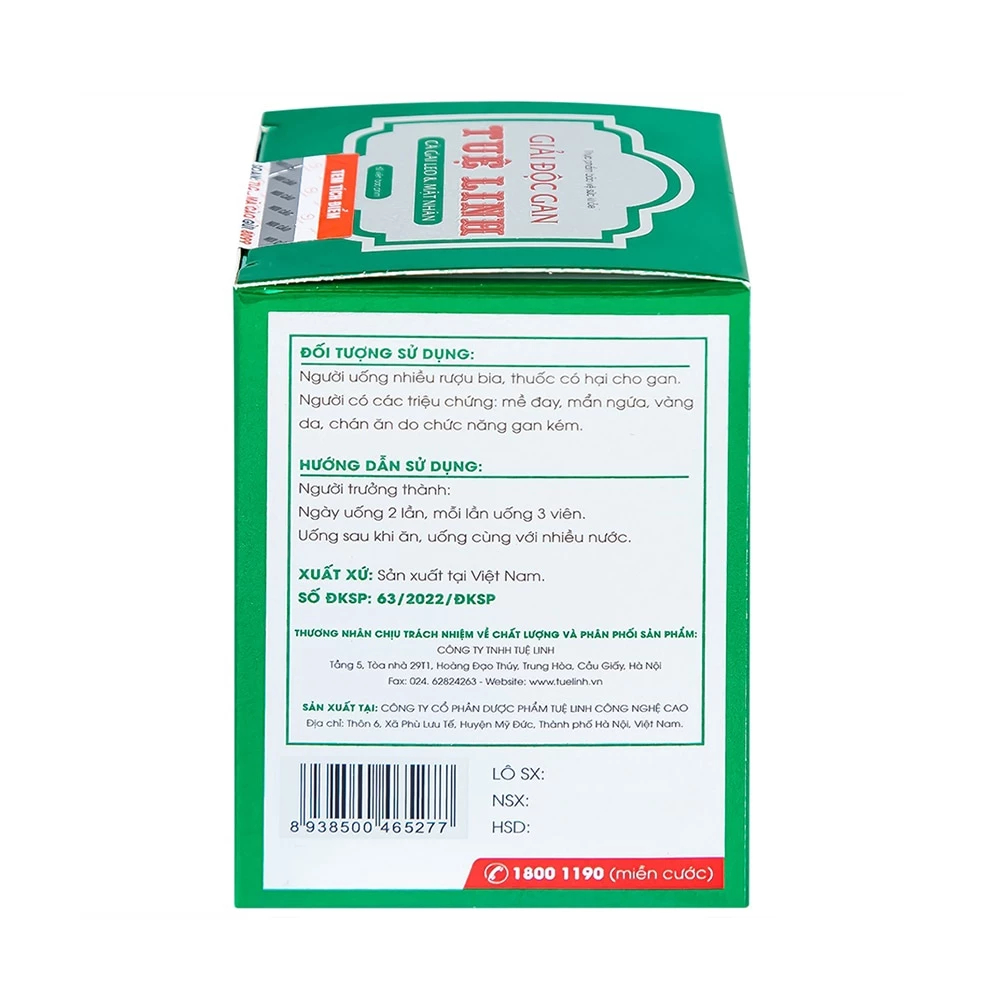 Giải Độc Gan Tuệ Linh - Hỗ Trợ Giải Độc, Tăng Cường Chức Năng Gan (Hộp 60 Viên)