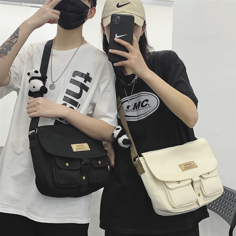 Túi đeo chéo vải canvas đi học đi chơi cỡ lớn phong cách hàn quốc size to vừa khổ a4 sách vở