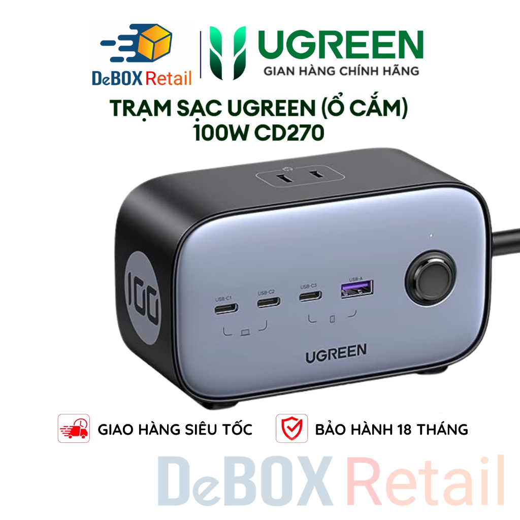 Trạm sạc UGREEN 100W CD270 USB C DigiNest Pro|GaN II 7 in 1, 3C-1A-3AC Sạc nhanh PD/ PPS - Bảo Hành 18 tháng 1 đổi 1