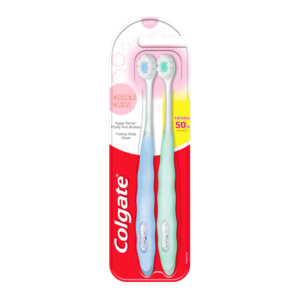 Bộ 2 bàn chải Bàn chải Colgate Cushion Clean lông chải siêu dày tạo bọt mịn