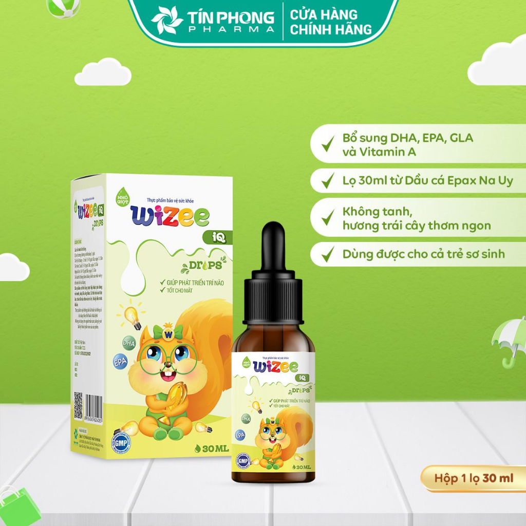 Thực Phẩm Bổ Sung Sức Khoẻ Nhỏ Giọt WIZEE IQ Bổ Sung DHA, EPA, Vitamin A Phát Triển Trí Não, Tốt Cho Mắt Lọ 30ml TTP054