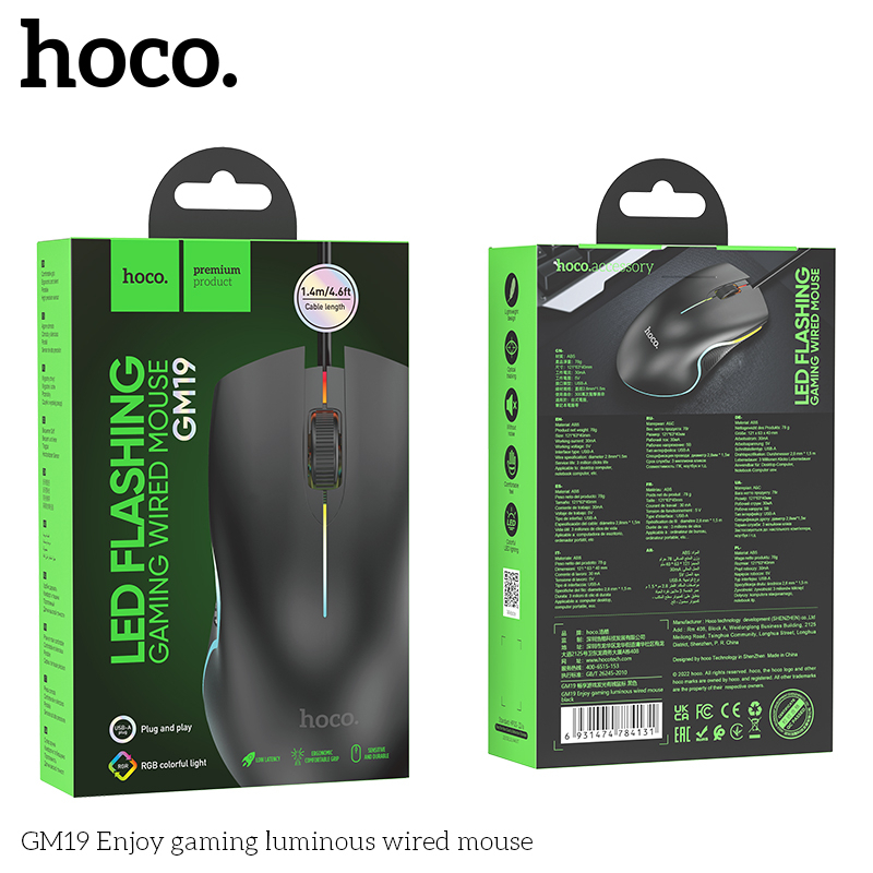 Chuột Chơi Game Siêu Bền Có Dây Chính hãng Hoco GM19 Mẫu Mới Có LED Nhiều Màu - Chuột Chuyên Game - hoco.gò vấp