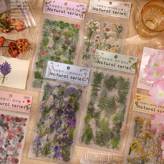 Set 6 tấm sticker PET hoa lá cỏ natural series