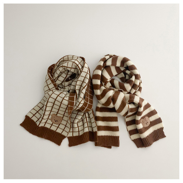 Khăn quàng cổ len mã T18 phong cách Hàn Quốc đính mặt gấu dành cho bé trai bé gái mùa đông 2024 quà tăng giáng sinh