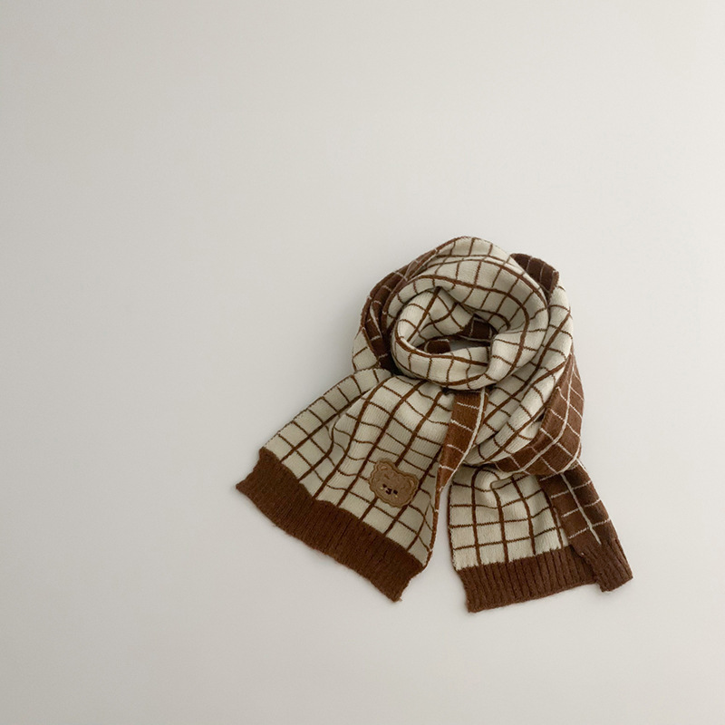 Khăn quàng cổ len mã T18 phong cách Hàn Quốc đính mặt gấu dành cho bé trai bé gái mùa đông 2024 quà tăng giáng sinh