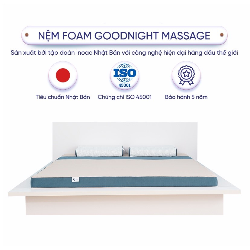 Nệm foam Goodnight Massage bán chạy số 1 Việt Nam 9cm Vua Nệm, Cấu trúc lượn sóng duy trì tư thế cột sống