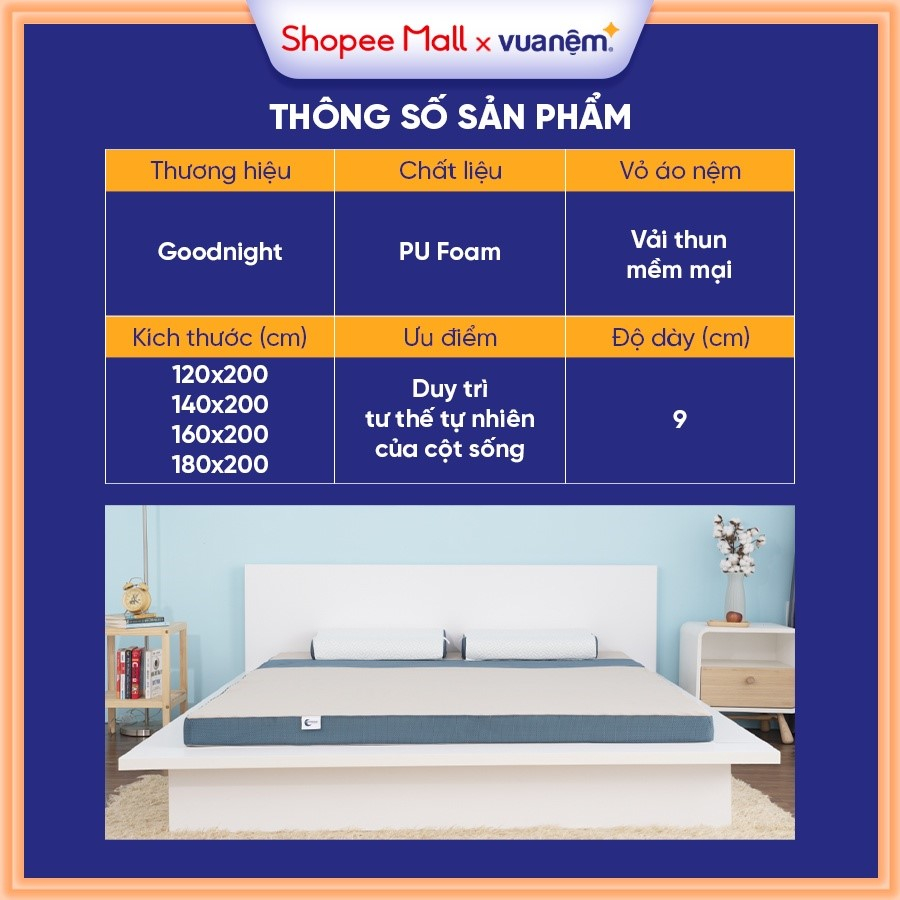 Nệm foam Goodnight Massage bán chạy số 1 Việt Nam 9cm Vua Nệm, Cấu trúc lượn sóng duy trì tư thế cột sống