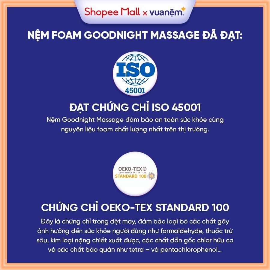 Nệm foam Goodnight Massage bán chạy số 1 Việt Nam 9cm Vua Nệm, Cấu trúc lượn sóng duy trì tư thế cột sống