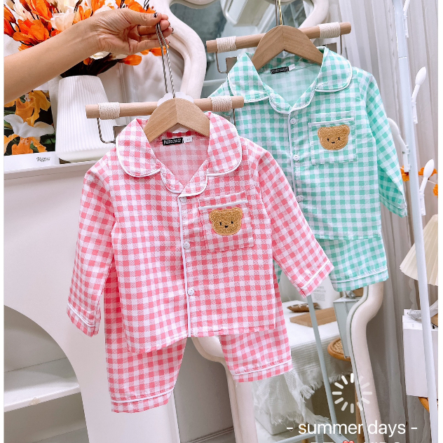 Bộ quần áo pyjama dài tay kẻ sọc giá rẻ cho bé từ 8-20kg
