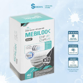 Khẩu trang Mebilook 3 lớp màu Trắng mau xanh hộp 40 cái_