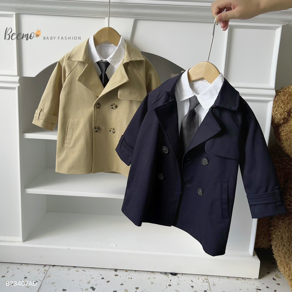 Áo khoác mangto Beemo cho bé trai  phối khuy,chất liệu kaki co giãn, mặc đi chơi,chụp hình B23407AD