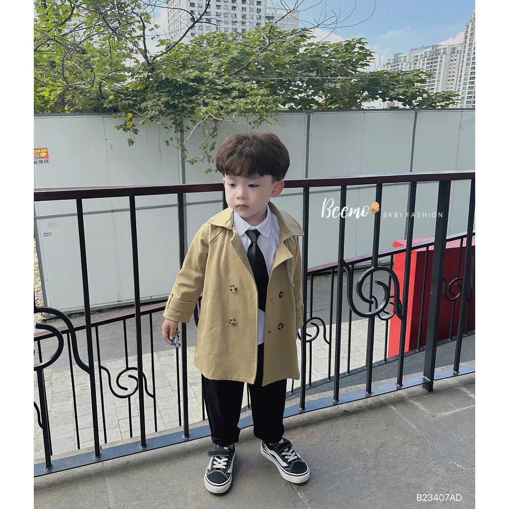 Áo khoác mangto Beemo cho bé trai  phối khuy,chất liệu kaki co giãn, mặc đi chơi,chụp hình B23407AD