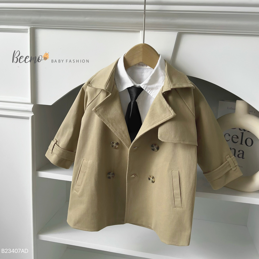 Áo khoác mangto Beemo cho bé trai  phối khuy,chất liệu kaki co giãn, mặc đi chơi,chụp hình B23407AD