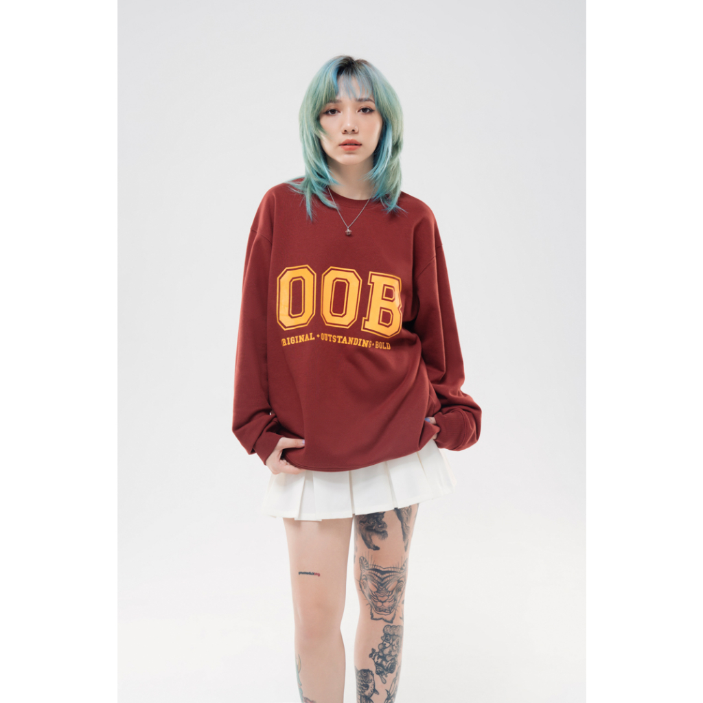 Áo  Sweatshirt  BOO Nỉ Cào Bông Unisex Dáng Oversize In Logo OOB Phối Màu Hottrend