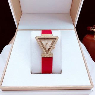 Đồng hồ nữ Guess GW0504L2 Gold Tone Case Red Watch 34mm, Authentic, fullbox, Luxury diamond Watch