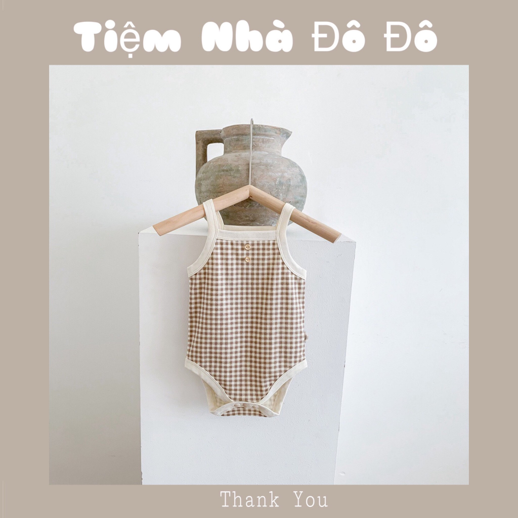 Body hai dây chất cotton thun co dãn 4 chiều hàn cho em bé trai em bé gái từ 6-12kg hoạ tiết kẻ caro siêu đẹp cực