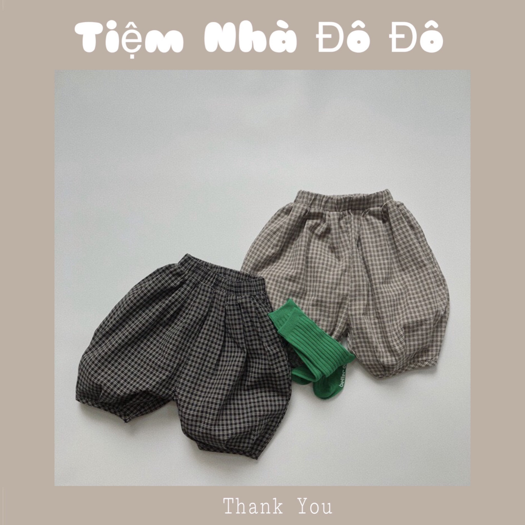Quần ống lỡ lửng kẻ caro siêu mềm Hàn Quốc cho em bé trai bé gái sơ sinh 8-15kg nhà domine