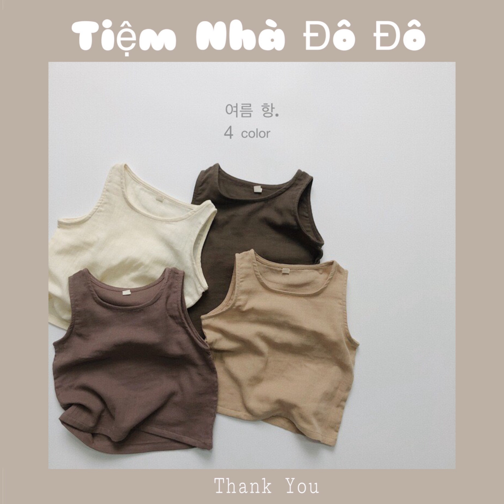 Áo thun ba lỗ cho bé trai bé gái sơ sinh vải đũi mềm thoáng mát Hàn Quốc size 8-15kg