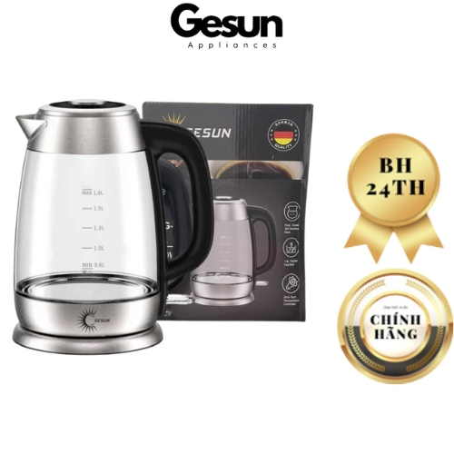 Ấm Siêu Tốc GESUN 1.8L cách nhiệt cao cấp, bình đun nước công suất 1500W inox 304 bh 24 tháng