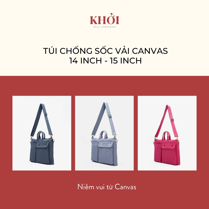 Túi đeo laptop 14inch, 15inch KHỞI CANVAS Quai Đeo Chéo,Thiết Kế Tối Giản, Sang Trọng