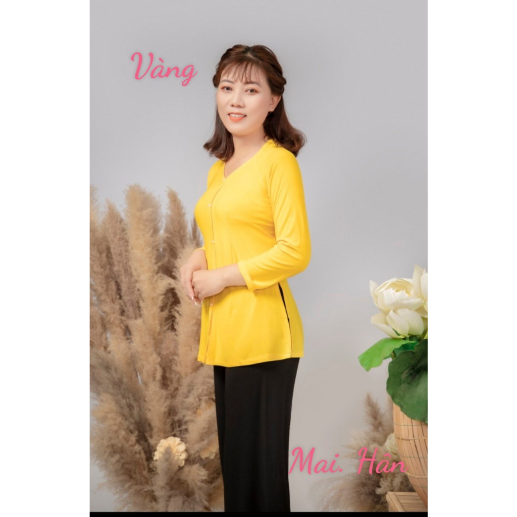 Bộ áo bà ba trơn kèm quần đen