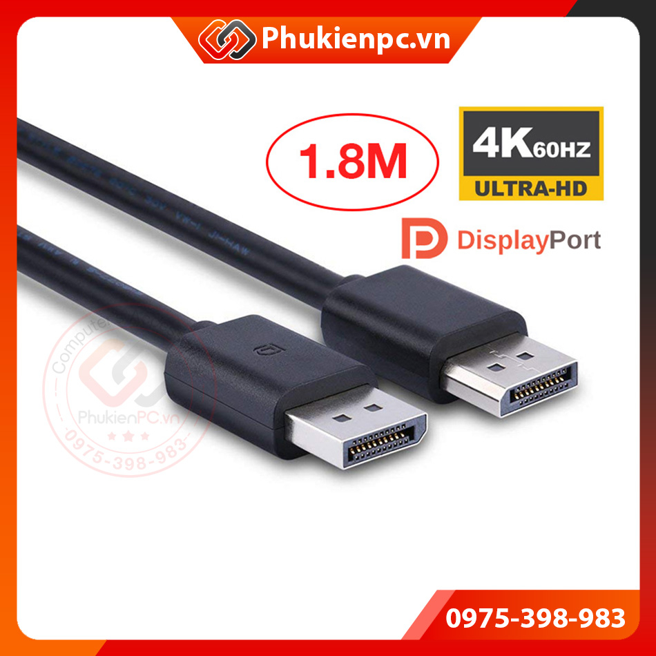 Cáp Displayport V1.2 dài 1.8M hỗ trợ 4K 60hz 2K HD1080P. Kết nối máy tính PC Laptop, Card VGA ra màn hình đồ họa, Gaming