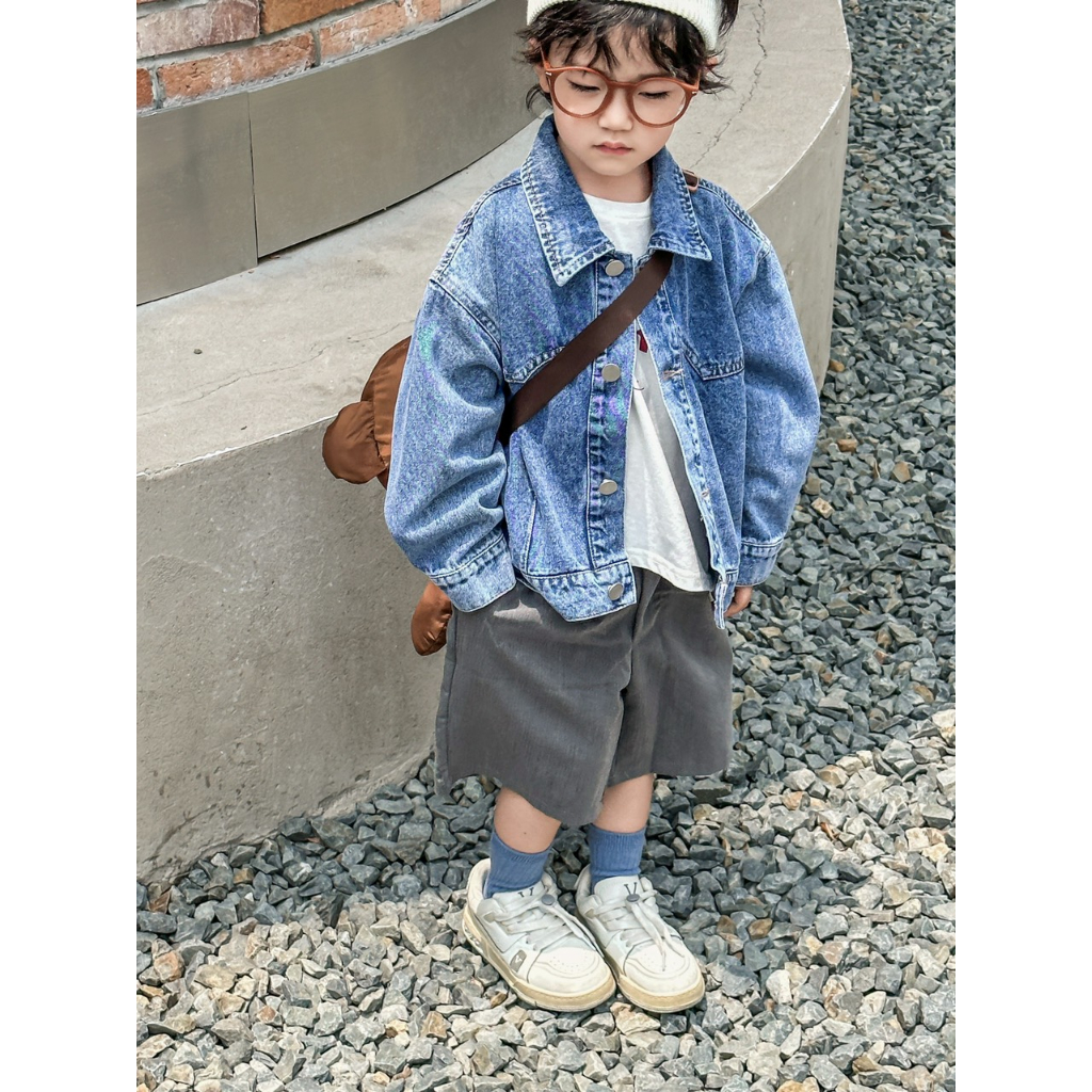 Áo Khoác Jeans Bé Trai Gái, Chất Jeans Dày Dặn Đứng Form, Hàng Quảng Châu Cao Cấp, Style Hàn Quốc Cho Bé 12kg - 28kg